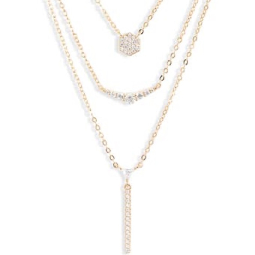 NWT Pavé Drop Triple Strand Necklace Gold